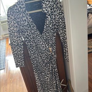 Jones New York Black and White Leopard Print Midi Dress